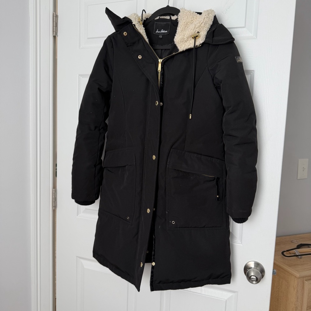 Sam Edelman Black Coat with Cream Sherpa Trim